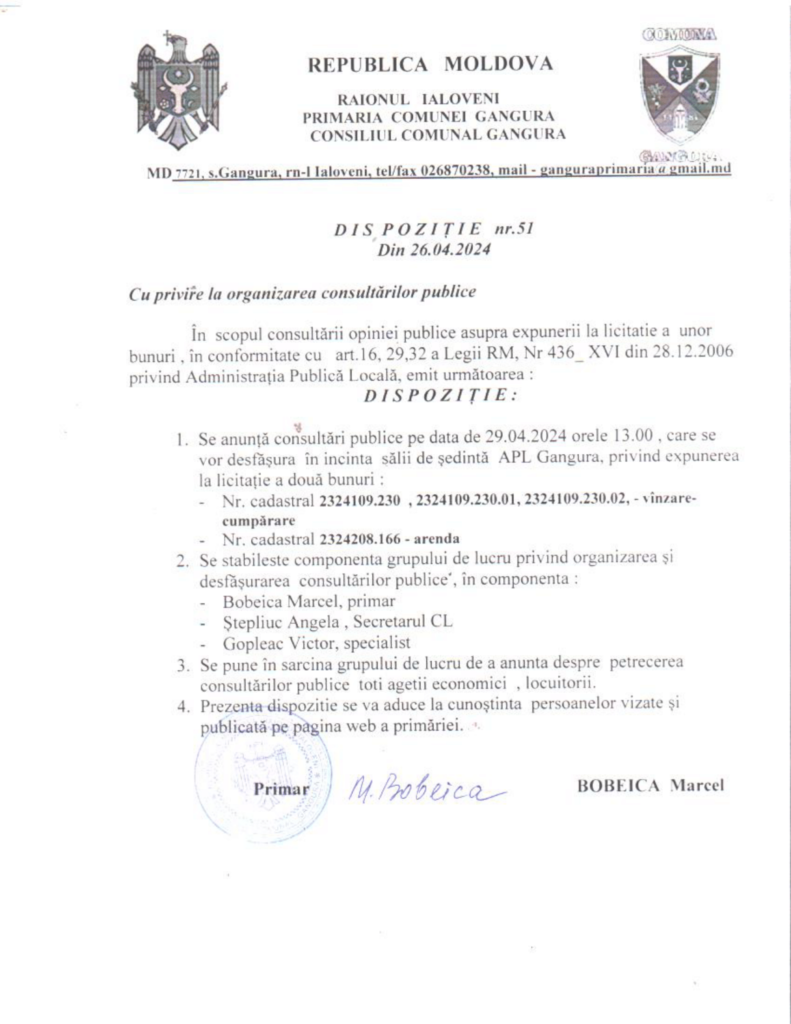 Dispozitia nr. 51 din 26.04.2024 Cu privire la organizarea consultărilor publice-1